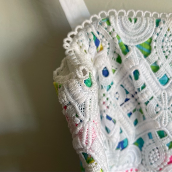 Lily Pulitzer Painted Palms Print Dress with Crochet Overlay Mini Dress - Picture 4 of 9